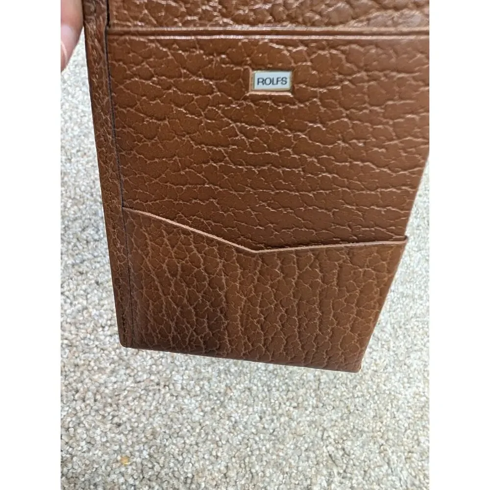 Vintage Rolfs Brown Leather Bifold Wallet Mens 9x3.5 Textured Pebbled Classic